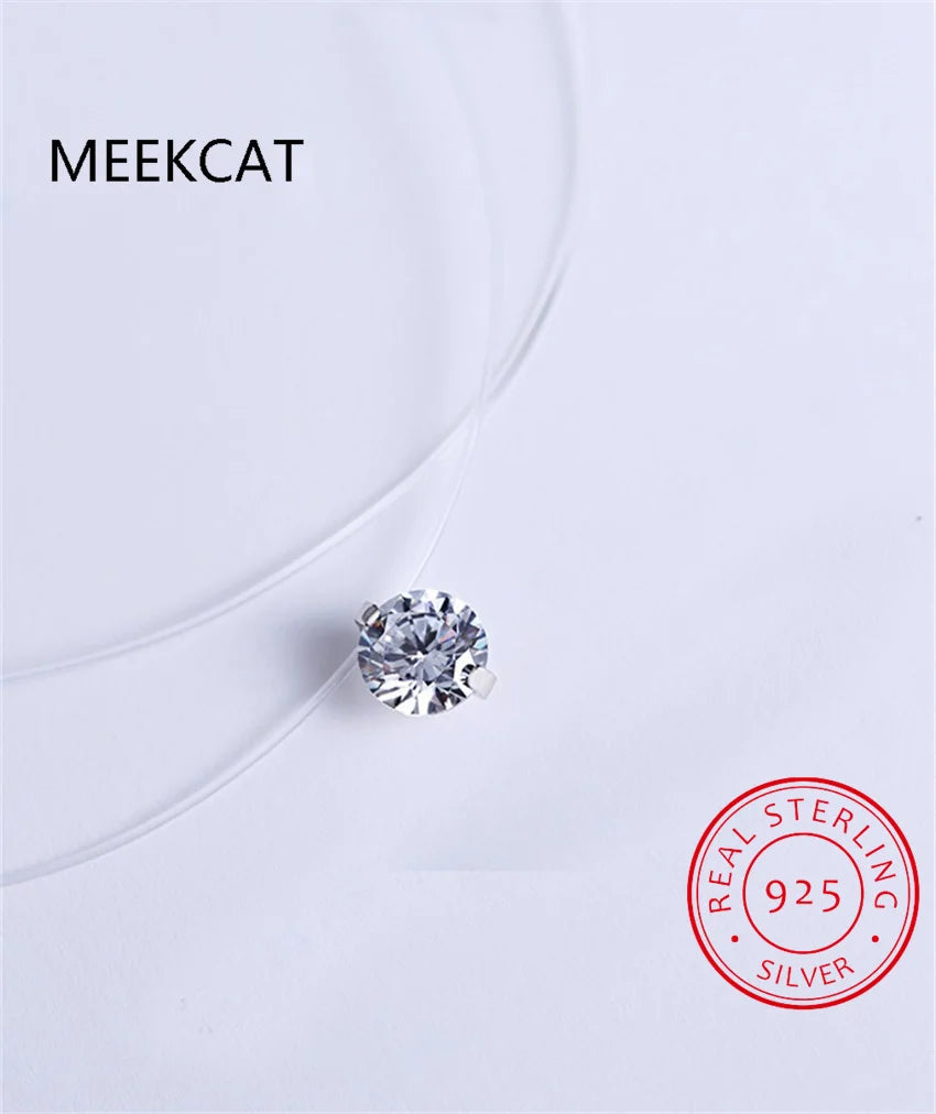 925 Sterling Silver 1ct D VVS1 Diamond with GRA Moissanite Fishing Line Pendant Necklace for Women Sparkling Fine Jewelry