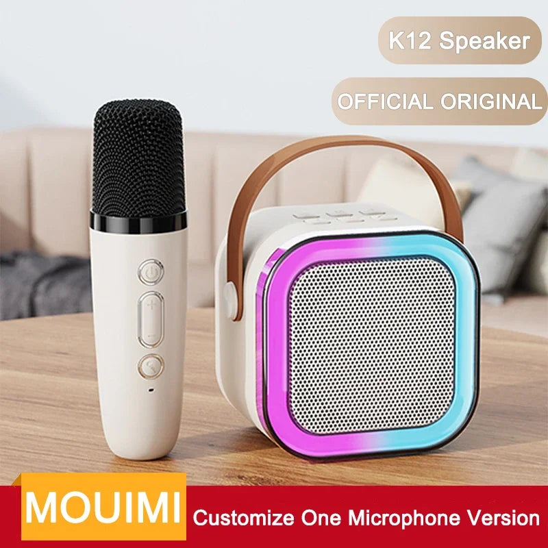 New K12 Karaoke Machine Portable Bluetooth Speaker With 1-2 Wireless Microphones HiFi Family Singing Loudspeaker Children's Gift