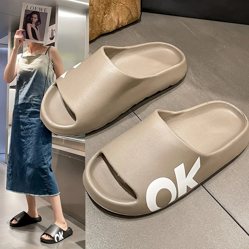 Soft Thick Soled Slippers Women's Summer Fashion Wear Slippers Home Home Sandals Men's Beach Shoes Print OK