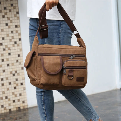 Men Canvas Messenger Bag Vintage Water Resistant Waxed Crossbody Bags Briefcase Padded Shoulder Bag For Male Handbag New