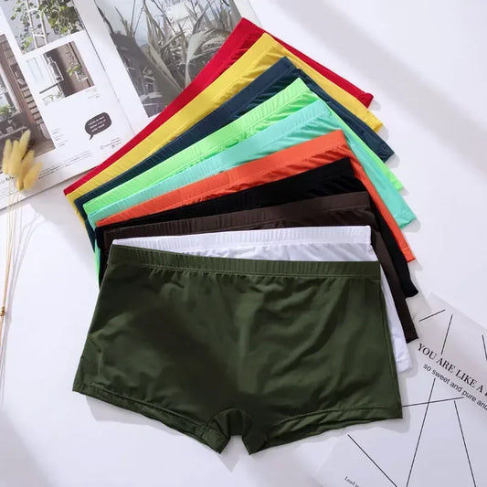 Men's Simple Trunks Ice Silk Ultra-Thin Breathable Comfy Elastic Quick Dry Sports Panties Youth Smoothy Fashionable Boxer Shorts