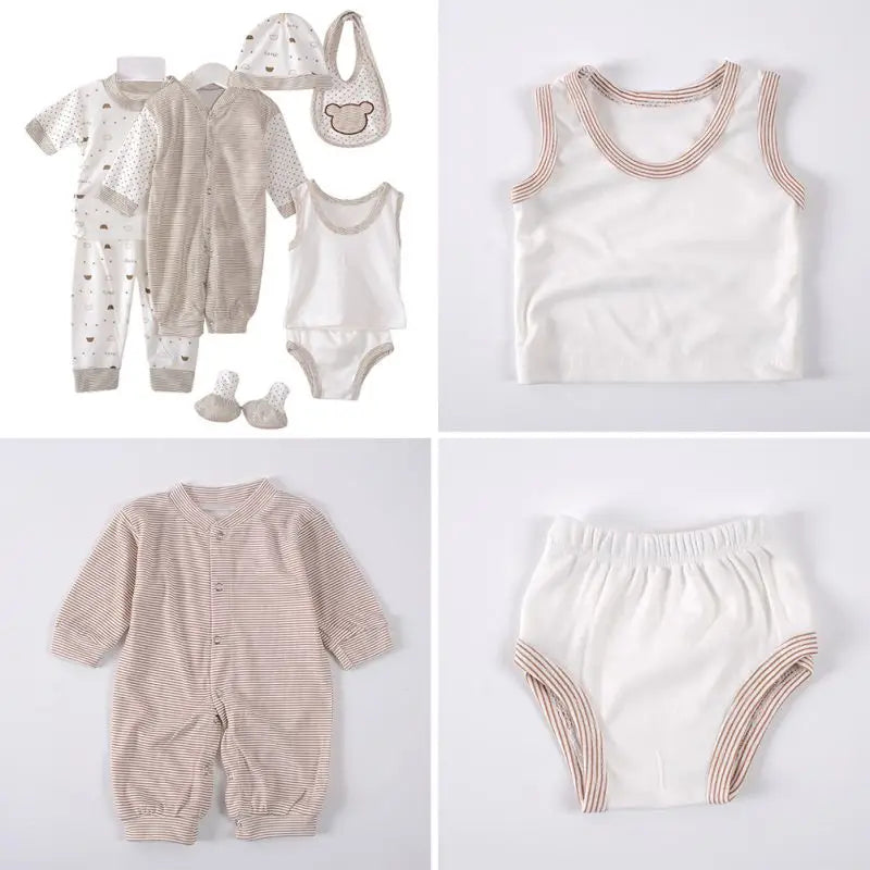 8PCS Newborn Baby Clothing Set Cotton Infant Boy Clothes Spring Autumn Cloth Suit New Born Girl Baby Clothing Sets New born Hat