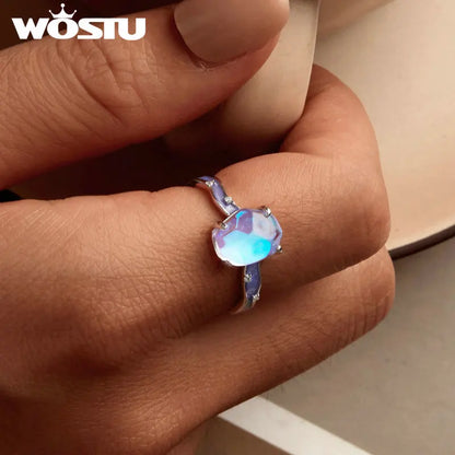 WOSTU 925 Sterling Silver Ring Aurora Ring with Zircon & Purple Enamel For Women Party Wedding Anniversary Gift Fine Jewelry