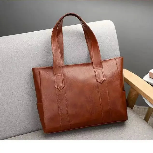 New Casual PU Leather Large Capacity Tote Bags for Women Fashion Solid Color Zipper Female Shoulder Bag Ladies Handbag