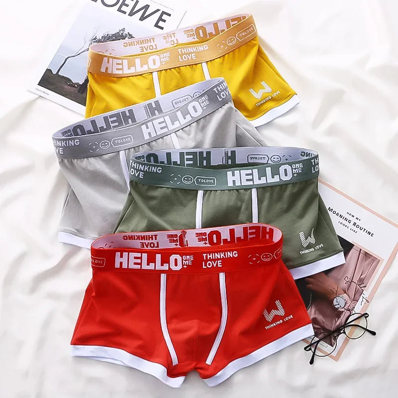 4PCS/LOT Fashion Men's Panties Cotton Boxer Shorts Man Underwear Mens Boxers Sexy U Convex Breathable Male Underpants Plus Size