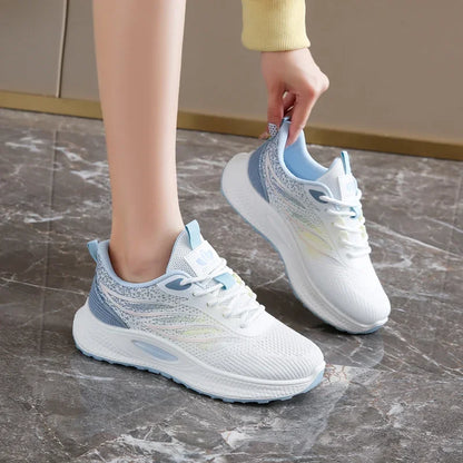 Spring 2025 New Thick Soled Sports Shoes Breathable Fitness Mesh Running Wear Resistant Casual Vulcanized Shoes for Women