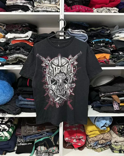 90s Affliction T shirt Hip Hop Skull Graphic  New Harajuku Round Neck Short Sleeve Tops Gothic Clothing Street