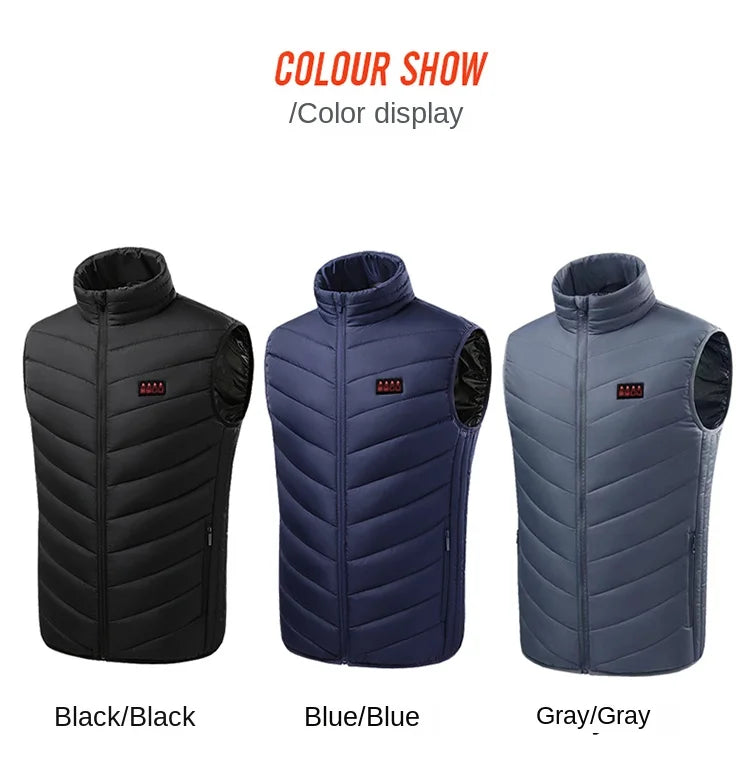 13/17/21 Zone Heating Suit Winter Warm and Comfortable Stand Collar Work Vest Outdoor Men's Intelligent Temperature Control Coat