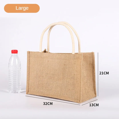 Black Burlap Tote Bag With Handle Linen Eco-Friendly Handbags Large Capacity Portable Commuter Packages Versatile Shopping Bags