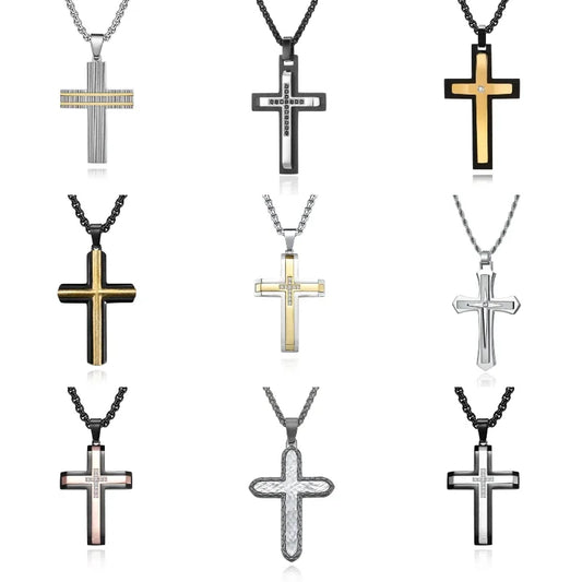 2023 New Stainless Steel Cross Pendant Necklace for Men Boyfriend Charm Link Chain Male Punk Hip-hop Jewelry Dropshipping