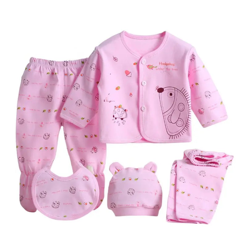 5pcs/Set 0-3 Months Newborn Baby Clothing Set Cotton Cartoon Baby Boys Girls Clothes Cotton Cartoon Clothing Suits