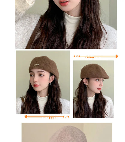 Women Spring Autumn British Style Beret Lady Vintage Flat Cap Winter Keep Warm Knitted Hat All-match Peaked Cap Wholesale New in