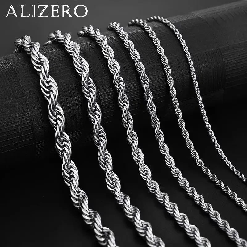 925 Sterling Silver 2/3/4MM 16-24 Inches Rope Chain Necklace For Men Women Fashion Punk Wedding Party Gifts Jewelry