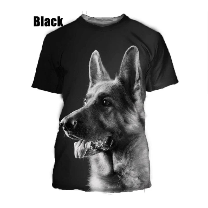 Summer Short-sleeved Cute Dog German Shepherd 3D Pattern Printing Breathable Round Neck Top T-shirt Size XS-5XL