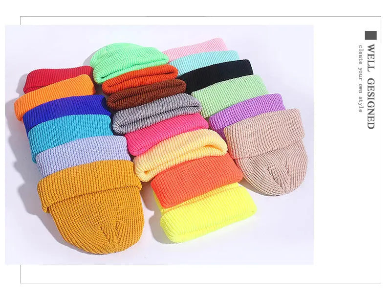 Winter Hats for Unisex New Beanies Knitted Solid Fluorescent  Caps Warmer Casual Beanies Trendy Hat  All-match Multicolor Candy