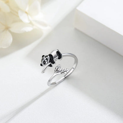 2New Harong Creative New Trend Lifelike Cute Panda Bamboo Ring Animal Open Rings for Girl Women Men Party Jewelry Gift