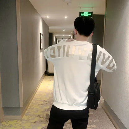 Sweatshirts for Man White Hoodieless Crewneck Top Pullover Men's Clothing Black Round Neck Graphic Emo Streetwear Korean Style