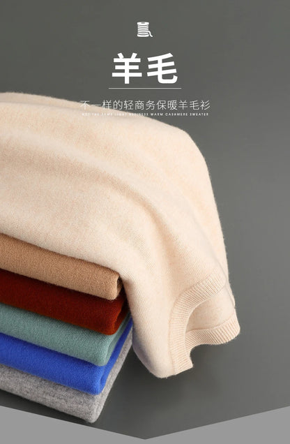 MVLYFLRT 100% Pure Merino Wool Sweater Men's Round Neck Pullover Tops Autumn Winter Thin Solid Color Sweater Versatile Basic