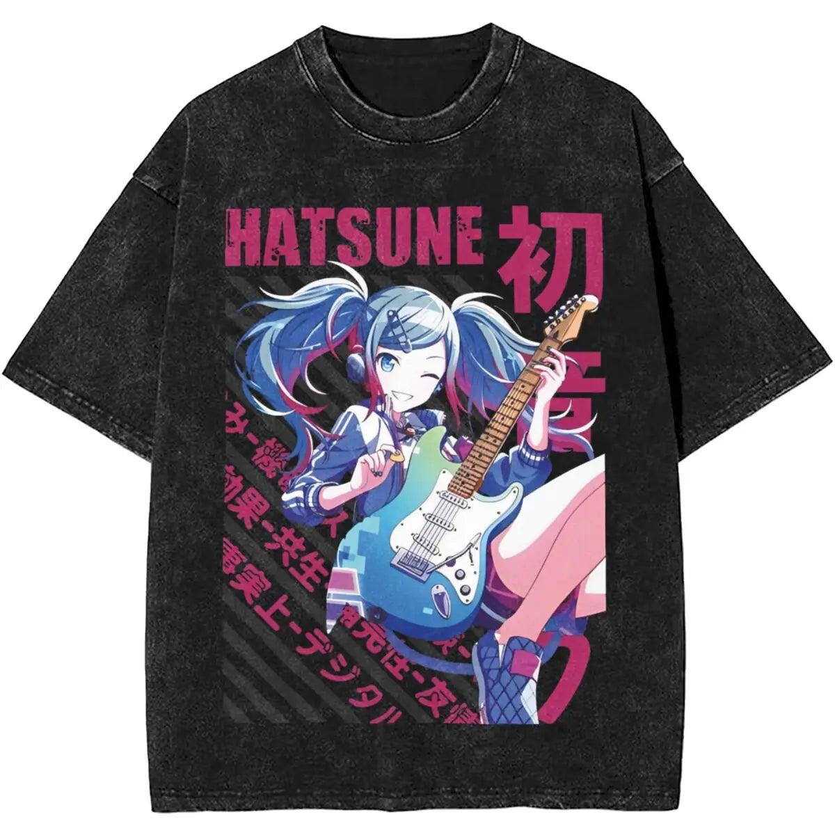 Man T-Shirt Vocaloid Hatsune Miku Washed T Shirts Novelty Summer Tee Shirt Street Style Print Cotton Clothes New Arrival