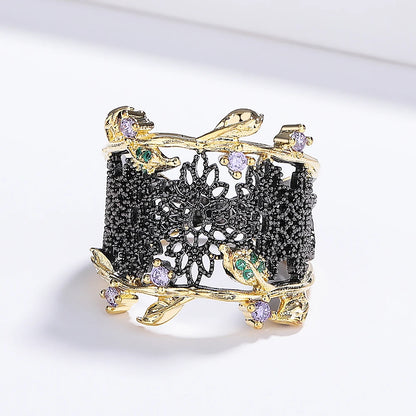 Creative Black Gold Cutout Ring Fashion Italian Jewelry Black Gold Jewelry High Quality Women's Ring Party Ring