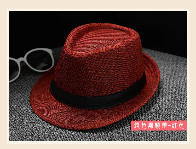 Summer Fedora Hat for Men Fashionable Elegant Vintage Black Women White Red Brim 1920s Panama Top Jazz Beach Unisex Classic Cap