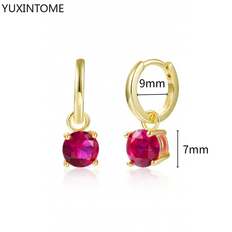 925 Silver Ear Needle Rose Red Hoop Earrings For Women Exquisite Water Drop/Flower/Heart Crystal Piercing Huggie Earring Jewelry