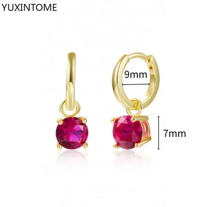 925 Silver Ear Needle Rose Red Hoop Earrings For Women Exquisite Water Drop/Flower/Heart Crystal Piercing Huggie Earring Jewelry