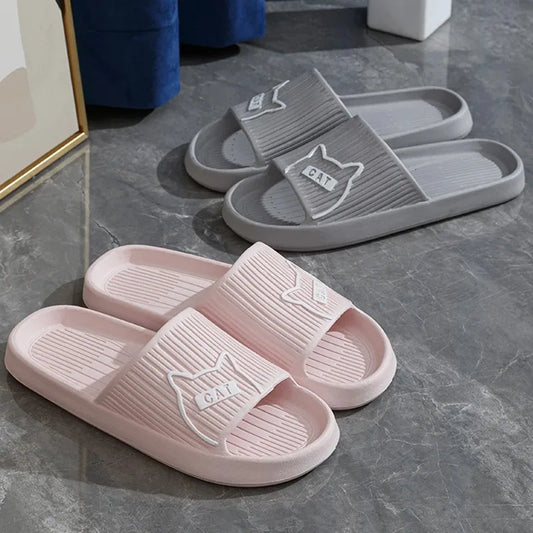 Summer Cartoon Cat Couple Home Shoes Non-slip Flat Slides Lithe Sandals For Women Men Slippers Male Indoor Flip Flops