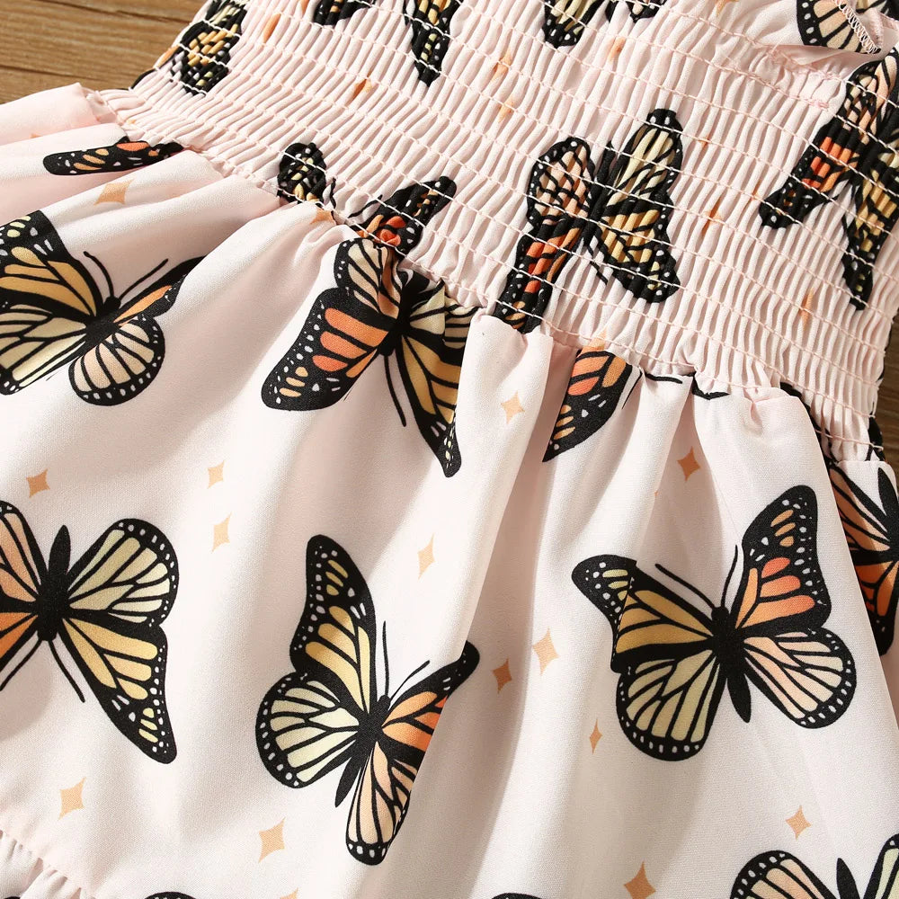 Summer Butterfly Print Small Flying Sleeve Cotton Baby Girl Dress Cute Girl Princess Dress