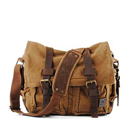 2023 Fashion Vintage Leather Canvas Women's Men's Messenger Bag Cotton Canvas Crossbody Bag Men Shoulder Bag Sling Casual Bag