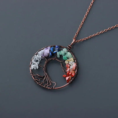 Natural Crystal Stone Tree of Life Pendant Necklace 7 Chakra Quartz Amethyst Necklace Pendant Wedding Jewelry for Women