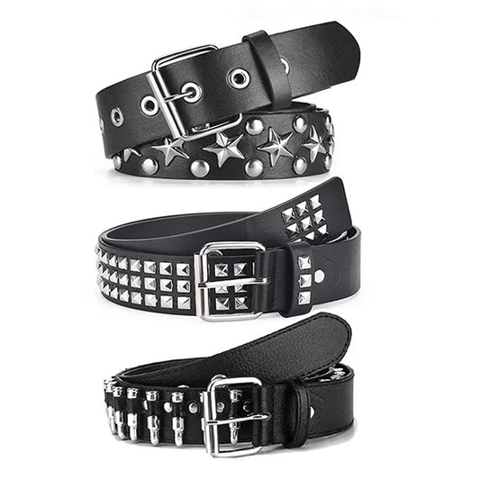 Rivet Hollow Bullet Decoration Belt Fashion Ladies Leather Studded Gift Man's Goth Rock Wild Adjustable Women Punk Black Belt