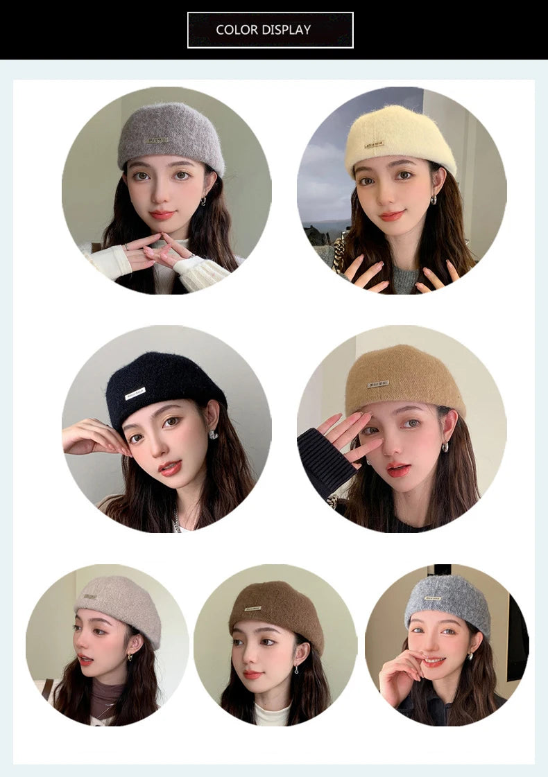 Women Spring Autumn British Style Beret Lady Vintage Flat Cap Winter Keep Warm Knitted Hat All-match Peaked Cap Wholesale New in