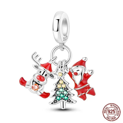 925 Silver Christmas Series Sock Snowman Elk Bell Pendant Fit Original Bracelet Charm Beads Necklace DIY Female Jewelry