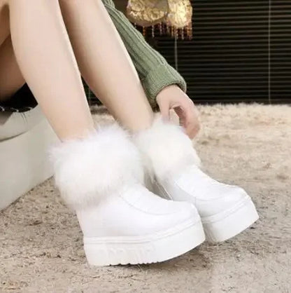 Fashion Womens Height Increasing Ankle Boots Platform Warm Winter Shoes Wedge Hidden High Heel Black Side Zipper Riding Boots