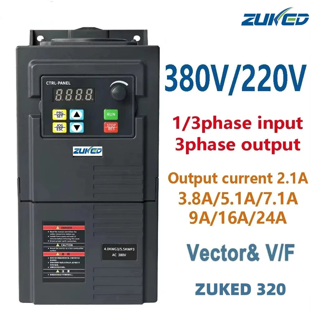 ZUKED VFD 0.75/1.5/2.2KW 3/4KW 5.5KW 7.5kw  1Ph 3Ph 220V 380V Output Frequency Converter Variable Frequency Drive