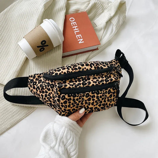 Fashion Women Flannel Fanny Pack Waist Bag Wild Leopard Pattern Bum Bag Ladies Bum Hip Bag Money Phone Pouch Casual Chest Bags