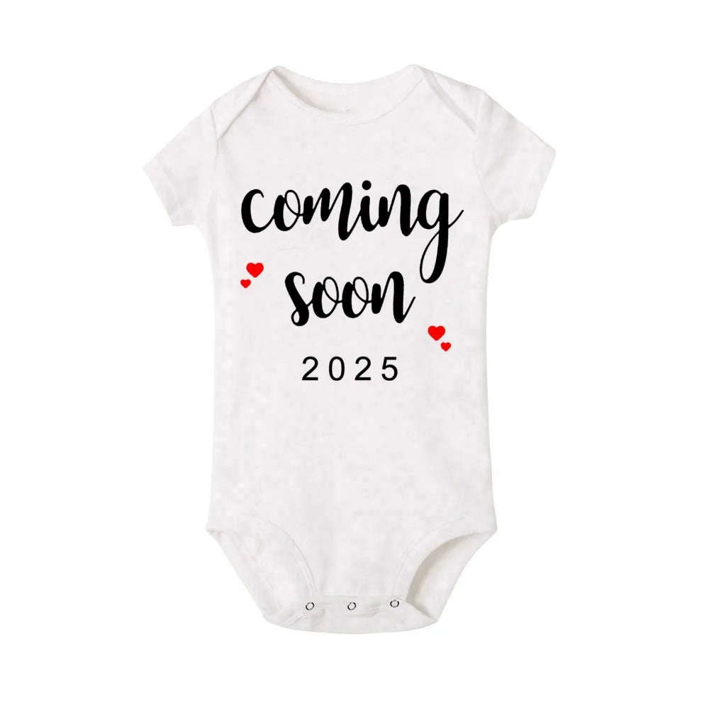 Baby Coming Soon 2025 Announcement Newborn Bodysuit Baby Romper Summer Boys Girls Outfits Body Pregnancy Reveal Clothes Jumpsuit