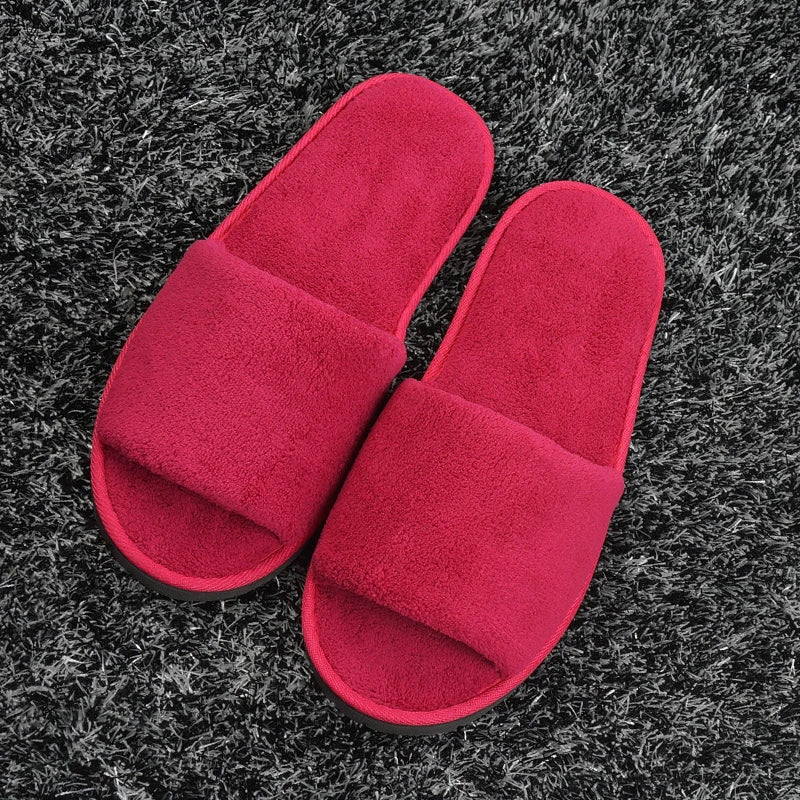 New Winter Women Fur Slippers Open Toe Flip Flops Thicken Warm Plush Home Shoes Couple Indoor Slippers for Bedroom Slides