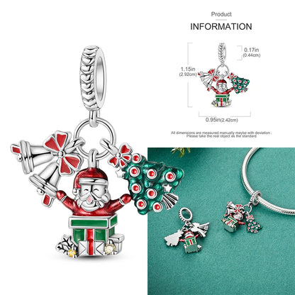 925 Silver Christmas Series Sock Snowman Elk Bell Pendant Fit Original Bracelet Charm Beads Necklace DIY Female Jewelry