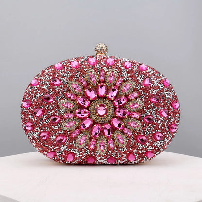 Flower Rhinestones Evening Bags Metal Prom Clutch Diamonds Clutch With Chain Shoulder Handbags Wedding Female Purse