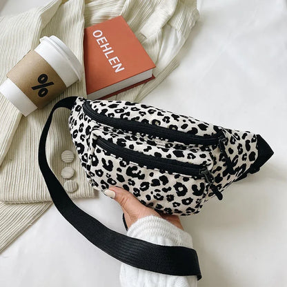 Fashion Women Flannel Fanny Pack Waist Bag Wild Leopard Pattern Bum Bag Ladies Bum Hip Bag Money Phone Pouch Casual Chest Bags