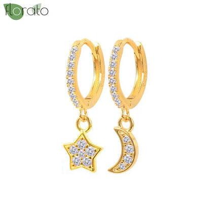 925 Sterling Silver Needle Elegant White Crystals Small Hoop Earrings for Women Fashion 18K Gold Pendant Earrings Luxury Jewelry