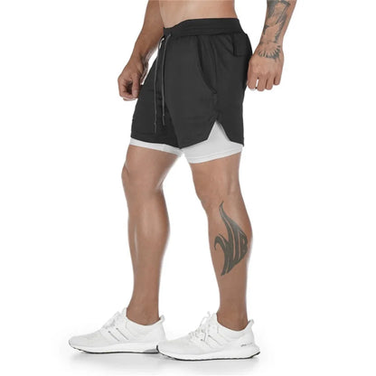 Gym Shorts Men Double-deck Workout Shorts 2 In 1 Quick Dry Workout Training Short Pants Fitness Sport Jogging Pants Running Shor