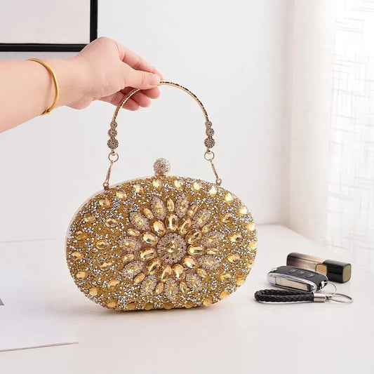 Cross-Border Hot Sunflower Dinner Bag Fashion Banquet Clutch Formal Dress Evening Bag Diamond Bag European and American Party Ba