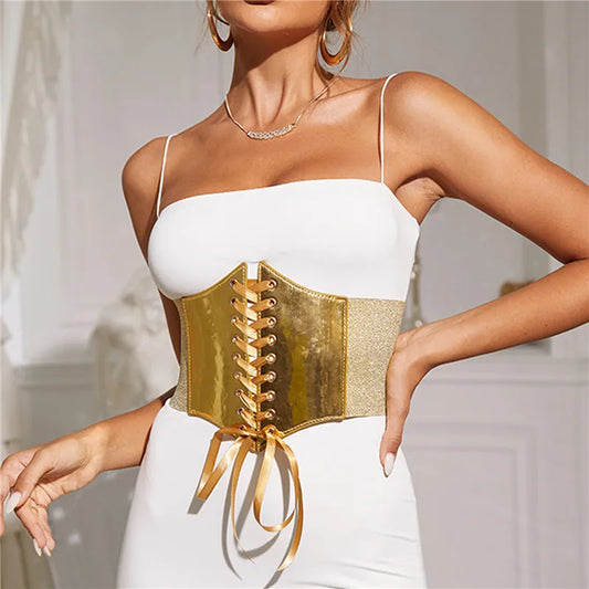 Fashion Elastic Gold Corset Wide Belt For Women Luxury Brand Designer Waist Strap Female Dress Skirt Coat Decorative Girdle