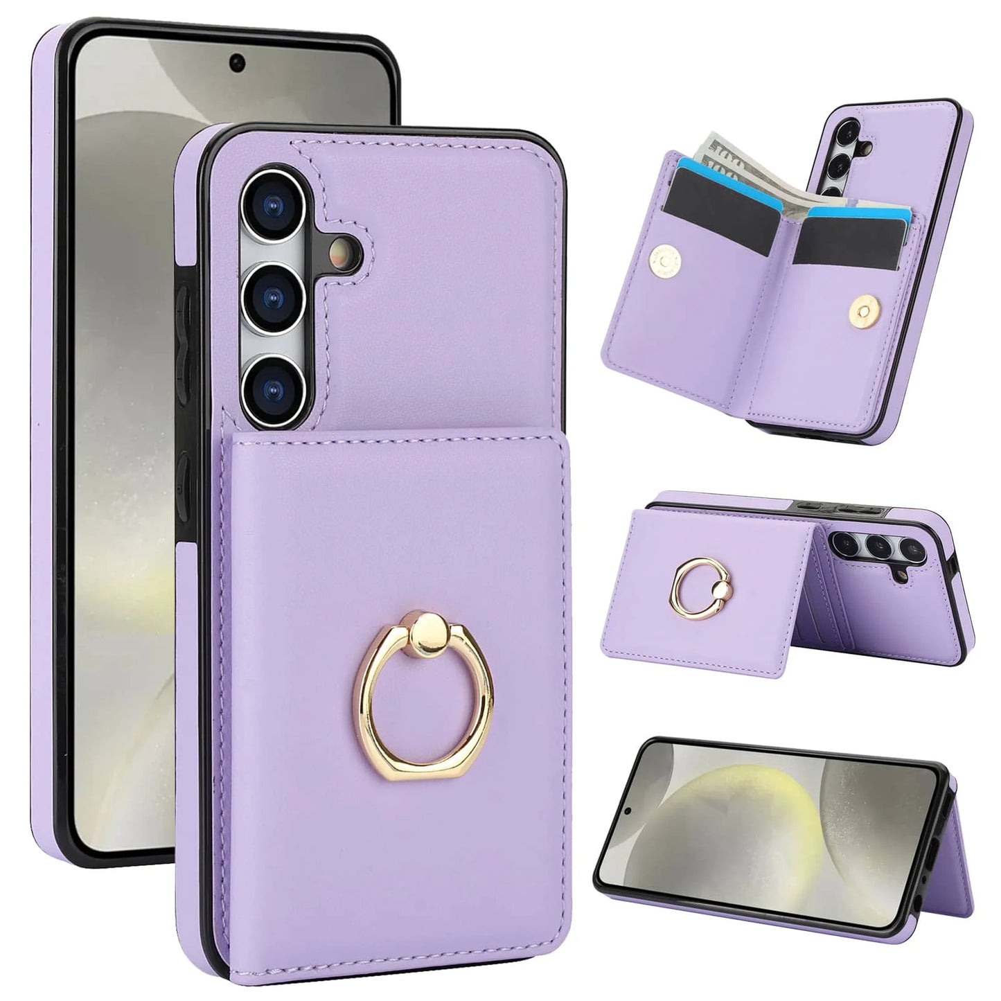 Wallet Case with Card Holder, 360° Rotation Ring Kickstand Magnetic Clasp for Samsung Galaxy A55/A35/A25/A12/A15/A54/A14/A73/A53