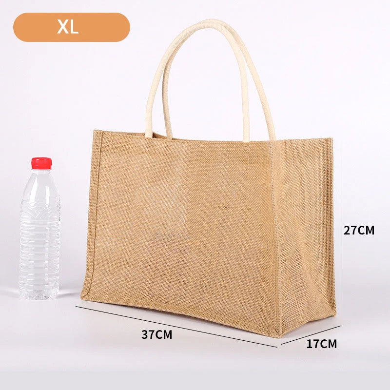 Black Burlap Tote Bag With Handle Linen Eco-Friendly Handbags Large Capacity Portable Commuter Packages Versatile Shopping Bags