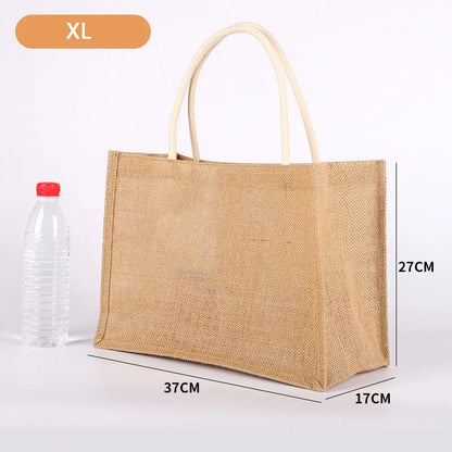 Black Burlap Tote Bag With Handle Linen Eco-Friendly Handbags Large Capacity Portable Commuter Packages Versatile Shopping Bags