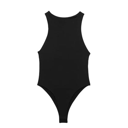 TRAF 2024 Female Body Sleeveless Black White Bodysuit For Women Summer Bodycon One Piece Beach Swimsuits Tights Thong Bodysuit